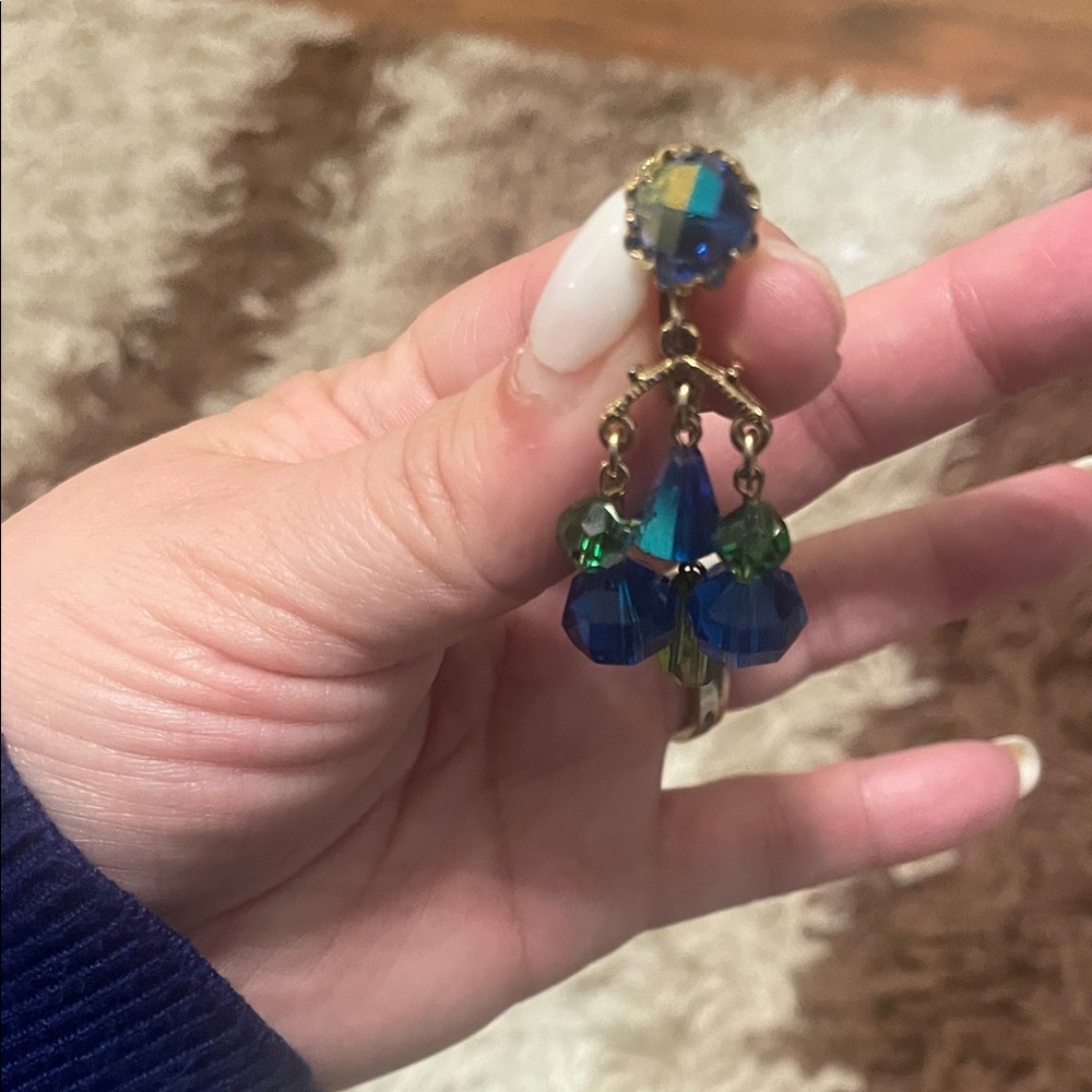 Blue & Green Crystal Chandelier Earrings